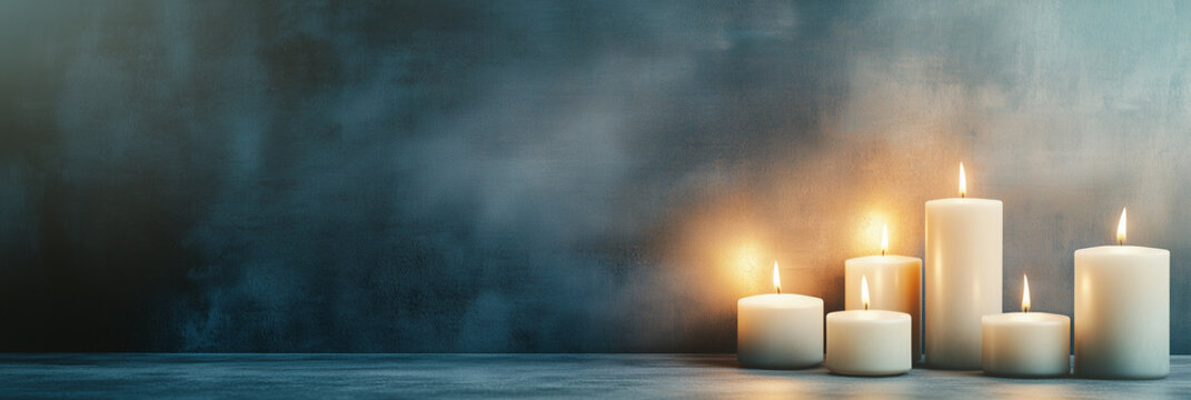 A serene arrangement of glowing candles against a dark backdrop, symbolizing remembrance and peace, evoking quiet beauty and reflection in honor of those who have passed.