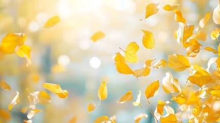 Golden Autumn Leaves Falling, Soft Background