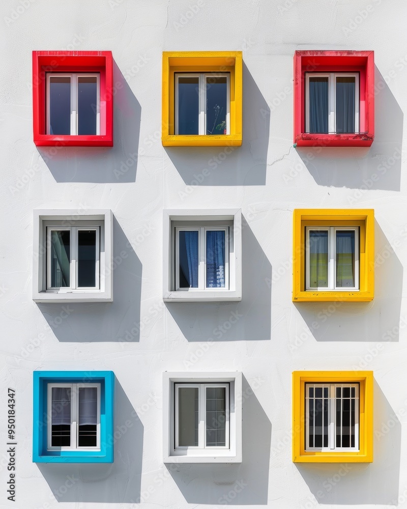 Poster pastel window pattern with soft shadows on white background – bright, sunny day with repetitive arch