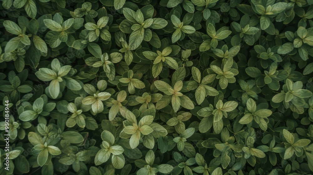 Poster Aerial View of Symmetrical Green Plant Arrangement Geometric Pattern and Textured Intricate Design in Bright Diffused Lighting