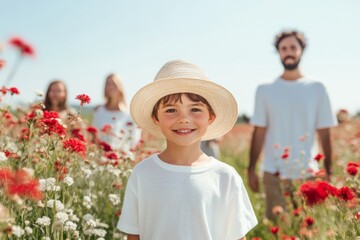 Multigenerational Group of Diverse People Enjoying a Sunny Day in Blooming Fields and Gardens
