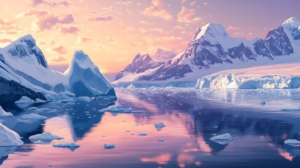 A peaceful Antarctic bay with crystal-clear waters