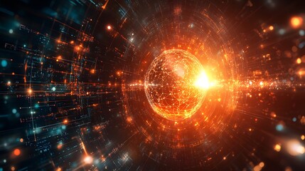 Fototapeta premium Digital background with swirling patterns of light and scientific icons, capturing the essence of innovation in science