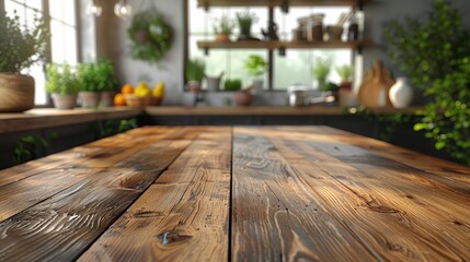 Modern Kitchen Interior with Wooden Table in Clean Minimalist Setting