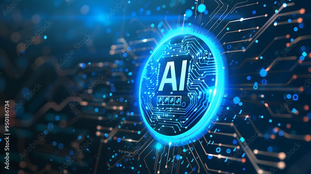 Poster artificial intelligence machine learning concept web banner background design with circuit nodes