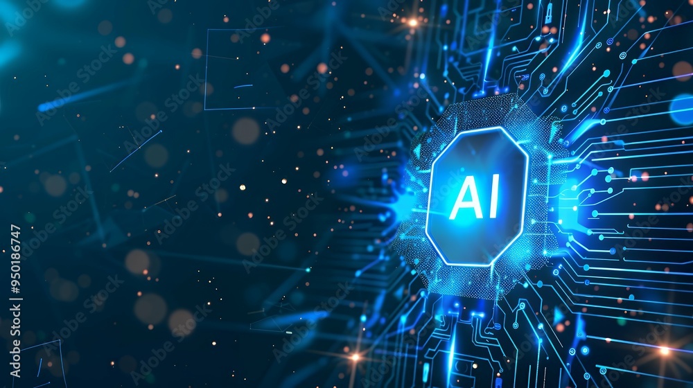 Poster artificial intelligence machine learning concept web banner background design with circuit nodes