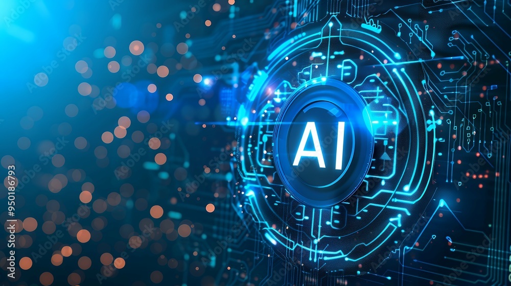 Poster artificial intelligence machine learning concept web banner background design with circuit nodes