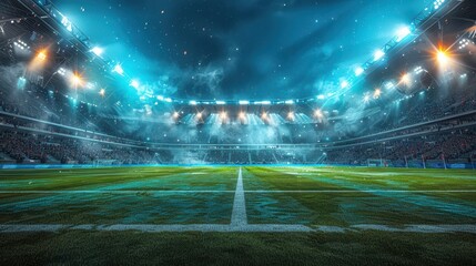 Vibrant Stadium Atmosphere with Excited Spectators under Bright Floodlights