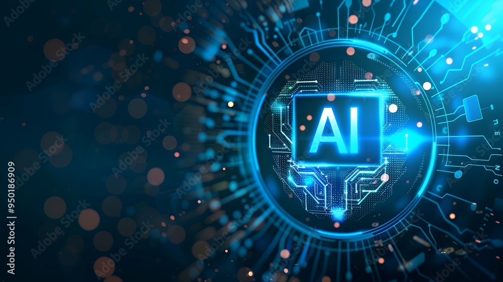 Aufkleber artificial intelligence machine learning concept web banner background design with circuit nodes