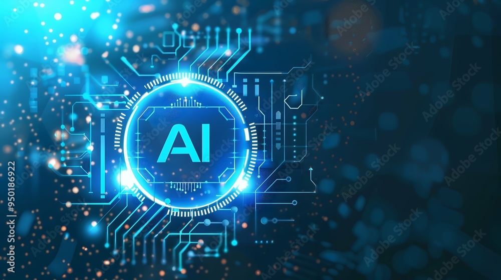 Poster artificial intelligence machine learning concept web banner background design with circuit nodes