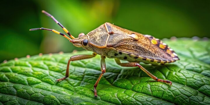 Stink bug on green leaf, Stink bug, Pentatomidae, Heteroptera, Insect, Bug, Leaves, Nature, Close-up, Macro, Wildlife
