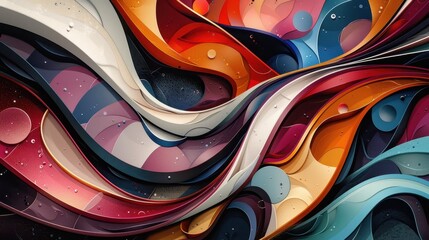 Vibrant abstract patterns with flowing shapes and swirling colors created in a contemporary style
