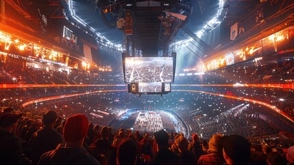 Futuristic Sports Arena with Dynamic Crowd and Giant Screens