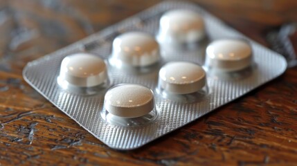 Packs of isotretinoin tablets for acne treatment on a wooden surface in a clinical setting