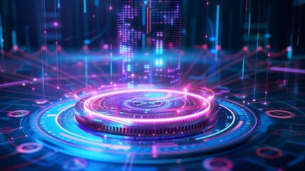 Obraz premium 3D colorful podium with hologram technology