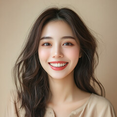 Fototapeta premium Positive woman smiling and showing skin care on solid background