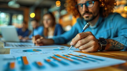 Analyzing Growth Charts: Productive Business Meeting in Contemporary Office Setting