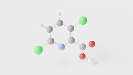 clopyralid molecule 3d, molecular structure, ball and stick model, structural chemical formula selective herbicide