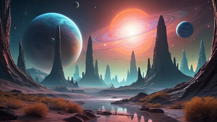 lush alien planet in a distant galaxy