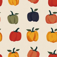 Vintage bell pepper pattern on vintage beige fabric background, seamless repeating pattern, textile print style, minimal, bell pepper design, seamless bell pepper pattern, home decor, textiles