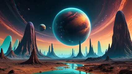 Fototapeta premium lush alien planet in a distant galaxy