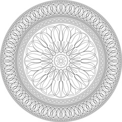 Vector black monochrome classic Greek round outline ornament. Circle of Ancient Greece and the Roman Empire. Byzantine painting of walls, floors and ceilings. Decoration of European palaces