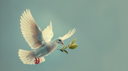 Obraz premium A peace dove soaring gracefully with an olive branch to symbolize hope and tranquility