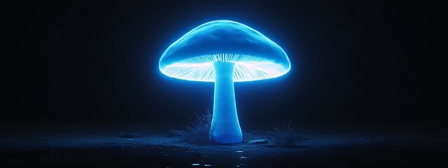 Glowing Blue Mushroom in a Dark Forest