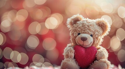 Fototapeta premium A cute teddy bear with a red love heart, perfect for Valentine’s Day celebrations and gifts