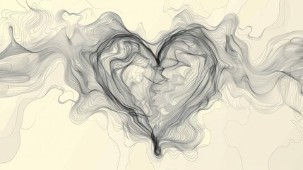 Abstract line drawing of a heart for invitations and greeting cards on a neutral background