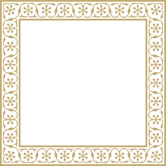Vector square golden national Persian ornament. Rectangle, frame, border, ethnic pattern of the peoples of Iran, Iraq, Tajikista
