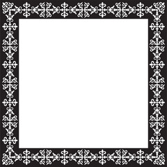 Vector black monochrome square Kazakh national ornament. Ethnic pattern of the peoples of the Great Steppe