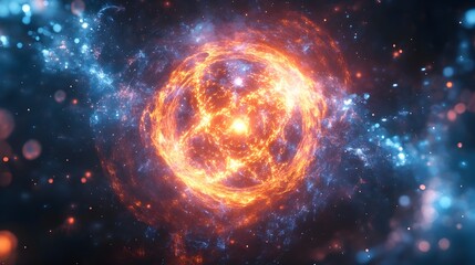 Obraz premium Radiant Neutron Star Cocooned in Shimmering Ethereal Waves Drifting Through Cosmic Void