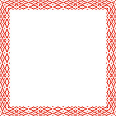 Vector red green square belarusian national ornament frame. Ethnic pattern rectangle of Slavic peoples, Russian, Ukrainian, Serb, Pole, Bulgarian. Cross stitch templat
