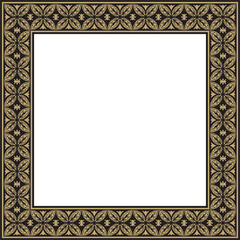 Vector square gold and black ancient Russian ornament. Slavic rectangle, border, frame. Painting of the royal chambers