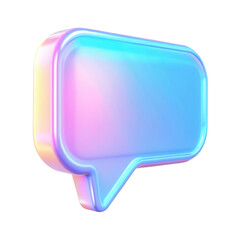 Fototapeta premium 3D glossy gradient speech bubble icon with vibrant blue and pink tones, ideal for digital communication themes or modern UI design elements. Isolated on transparent background, png.