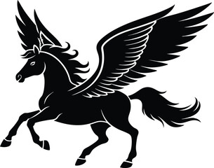 winged horse vector silhouette,  flying pegasus icon, unicorn silhouette