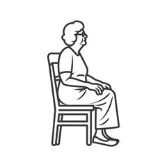 Line drawing of a woman wearing glasses sitting on a chair