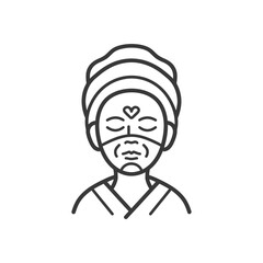 Naklejka premium Line drawing of a woman with a face mask and a heart on her forehead