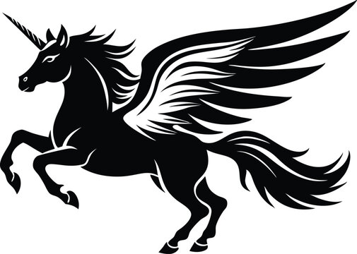 recommend clip art: winged horse vector silhouette,  flying pegasus icon, unicorn silhouette