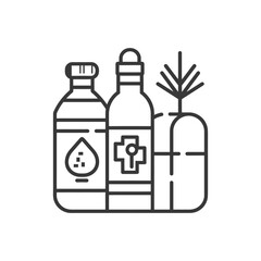Obraz premium Line Drawing of Three Bottles with Different Labels