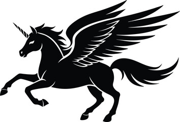 winged horse vector silhouette,  flying pegasus icon, unicorn silhouette