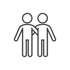 Line drawing of two stick figures with arms around each other