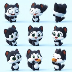 A cute animated character with various expressions and poses.