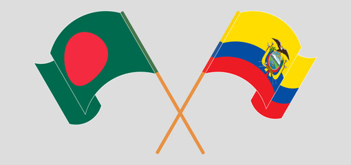 Crossed and waving flags of Bangladesh and Republic of Ecuador