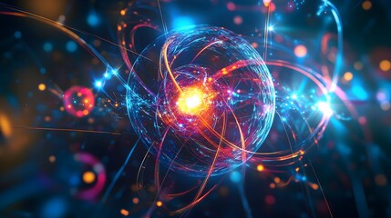 Obraz premium Captivating Quantum Fluctuations Surreal Subatomic Particles Ignite a Futuristic Digital Wonderland