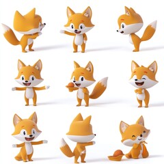 A collection of cute, animated fox characters in various playful poses.