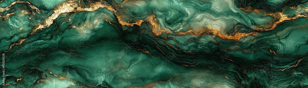 Sticker Seamless marble texture in emerald green with deep gold veins, [Abstract Background Marble], [Lush and luxurious]