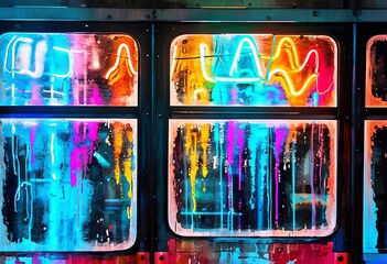 Obraz premium neon bloom black and white photogram of a neon sign reflecting o