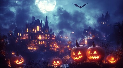 Halloween city with pumpkins